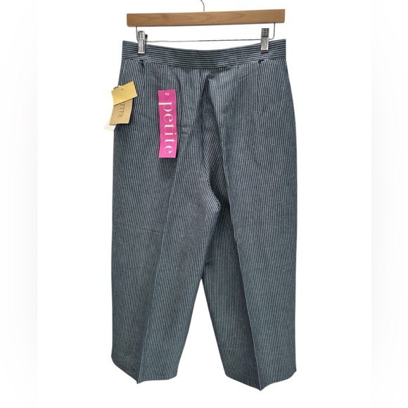Harve Benard Striped Linen Blend Cropped Pants Relaxed Pleated Trouser 12 Petite - Picture 2 of 11